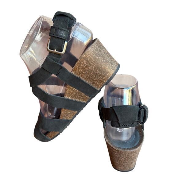 Teva Matte Black Mahonia Cork Sole Wedge Cross Strap Sandals w Buckles size 7 - Picture 15 of 16